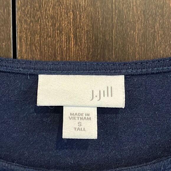 J. Jill Navy Blue Accordion Pleated Hem Tunic Top Small Tall ST - Picture 3 of 6